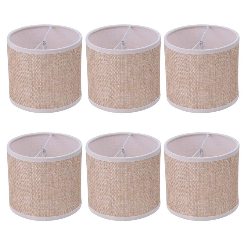 Wellmet Small Chandelier Lamp Shades Brown Set of 6, Rustic Style Linen Drum Shades for Wall Lamp, Hardback Clip on Lamp Shades for E12 Candle Bulbs, 5.5"x 5.5" x 5" - Image 1